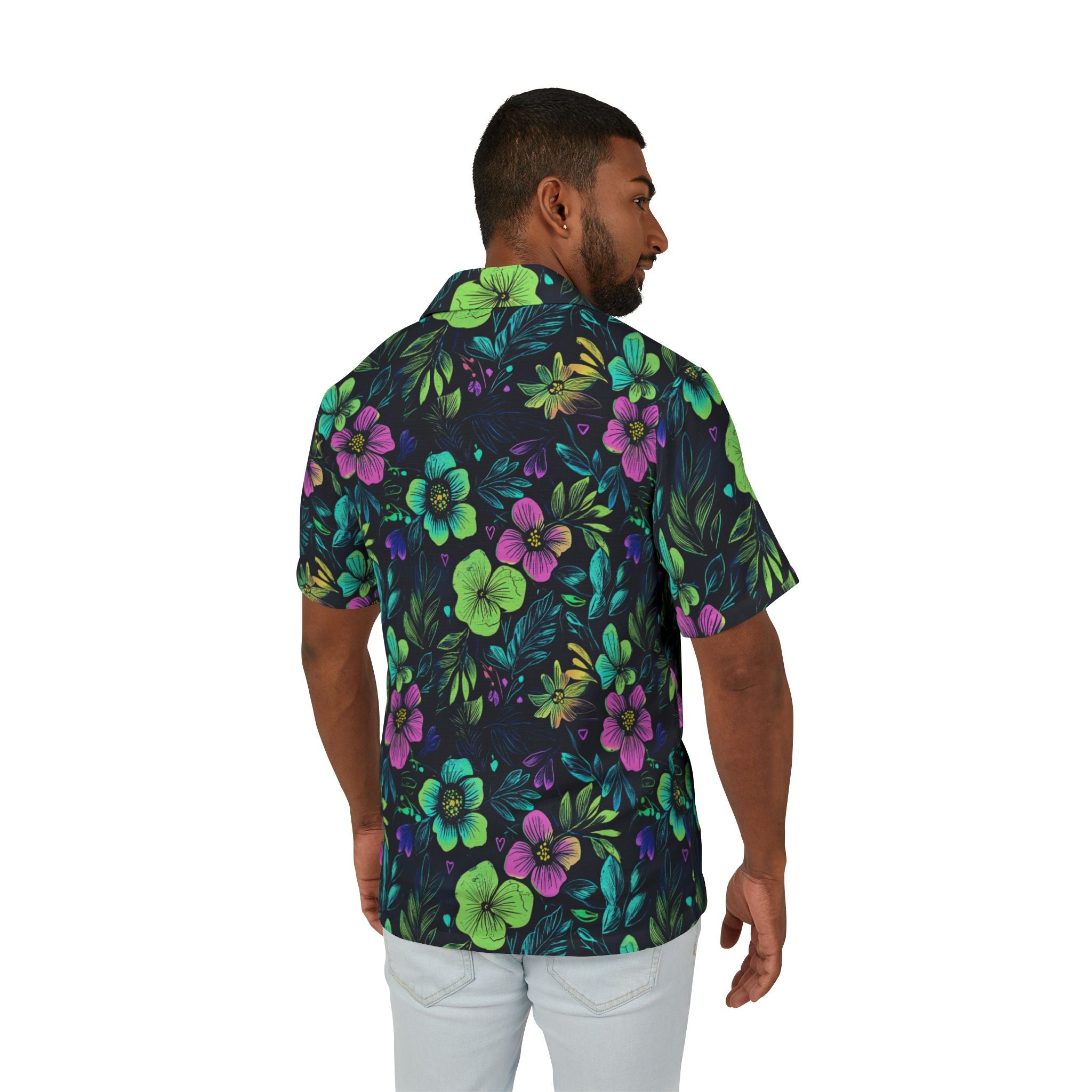 Vibrant Hawaiian Camp Shirt for Men | Tropical Floral AOP Design, Summer Vacation Wear, Beach Party Style, Casual Outdoor Shirt, Luau Outfit