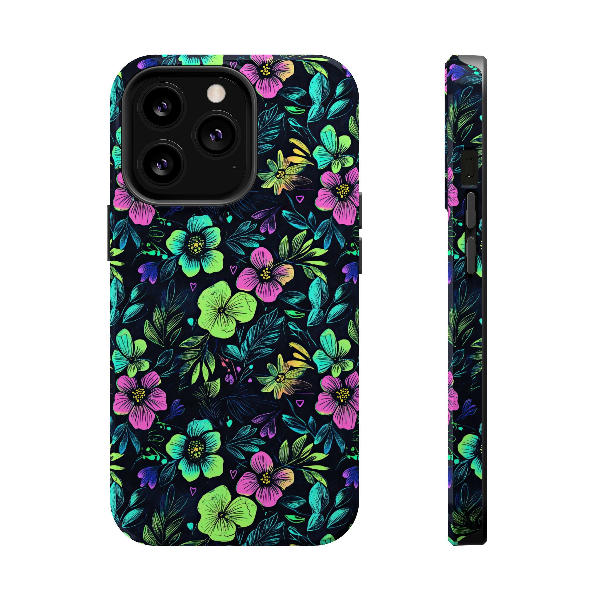 Floral Neon Black Magnetic Impact-Resistant Cases