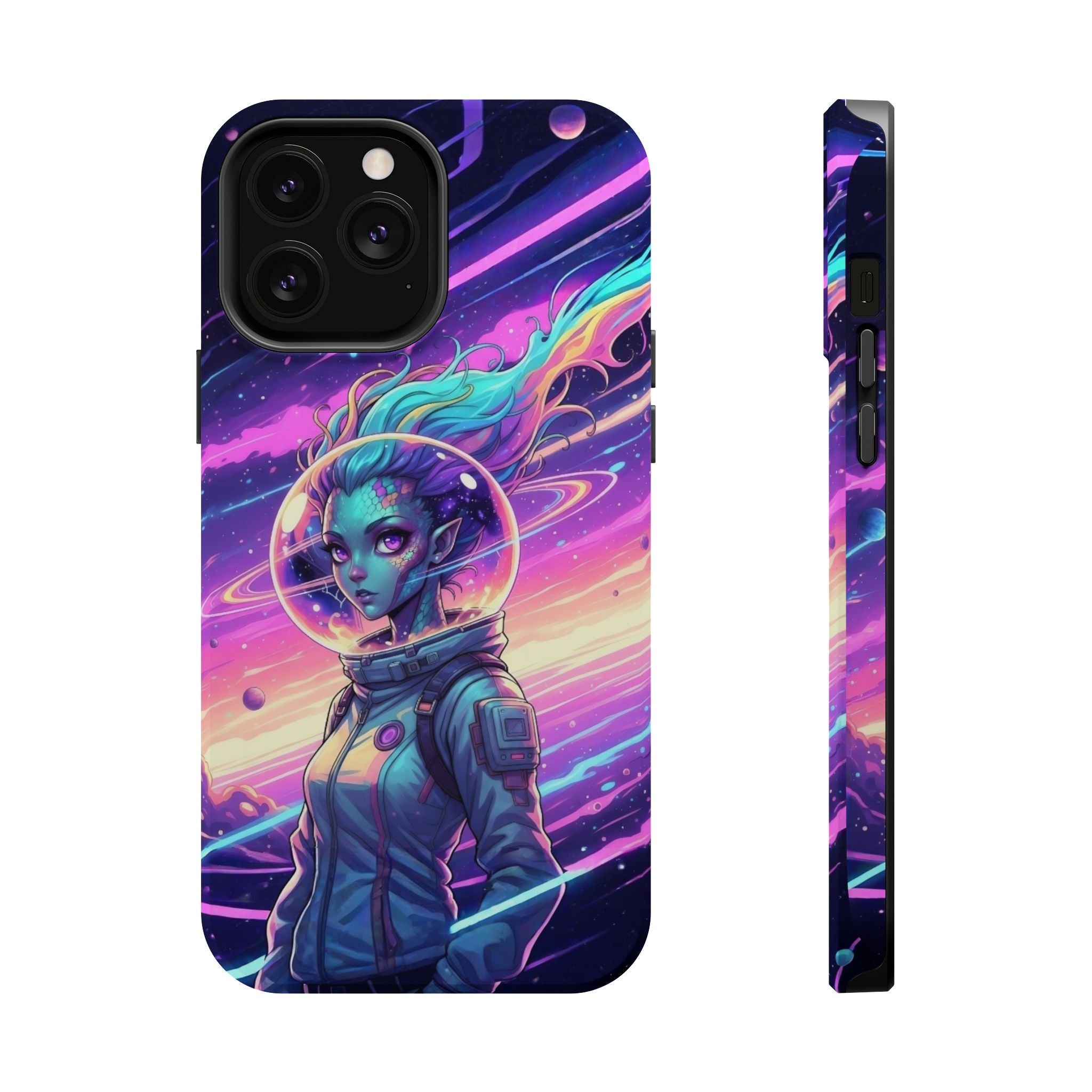 Phone Case - Neon Space Alien Astronaut Girl Magnetic Impact-Resistant