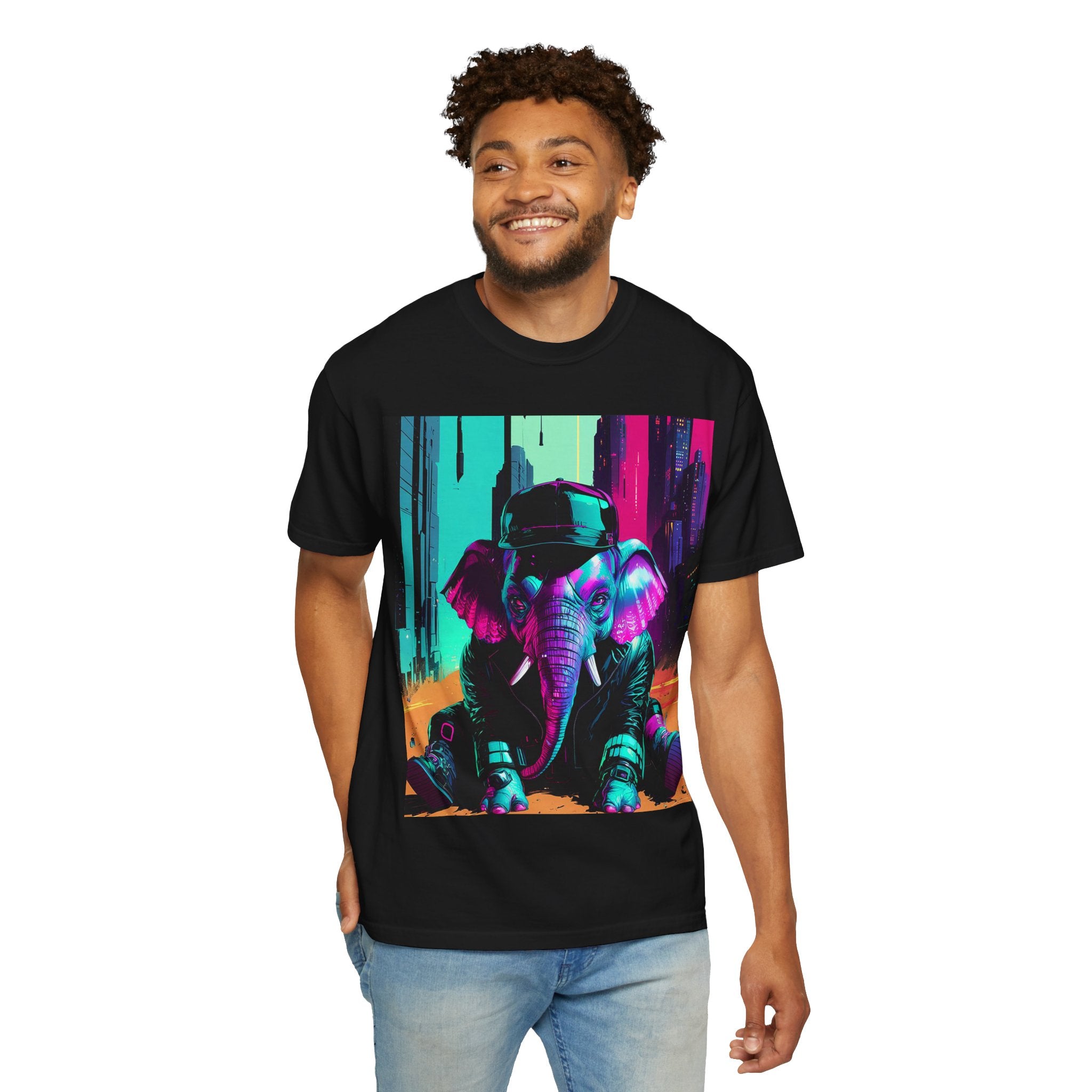Hipster Elephant T-shirt, Vibrant Graphic Tee, Unisex Apparel, Trendy Streetwear, Gift for Animal Lovers, Casual Everyday Wear
