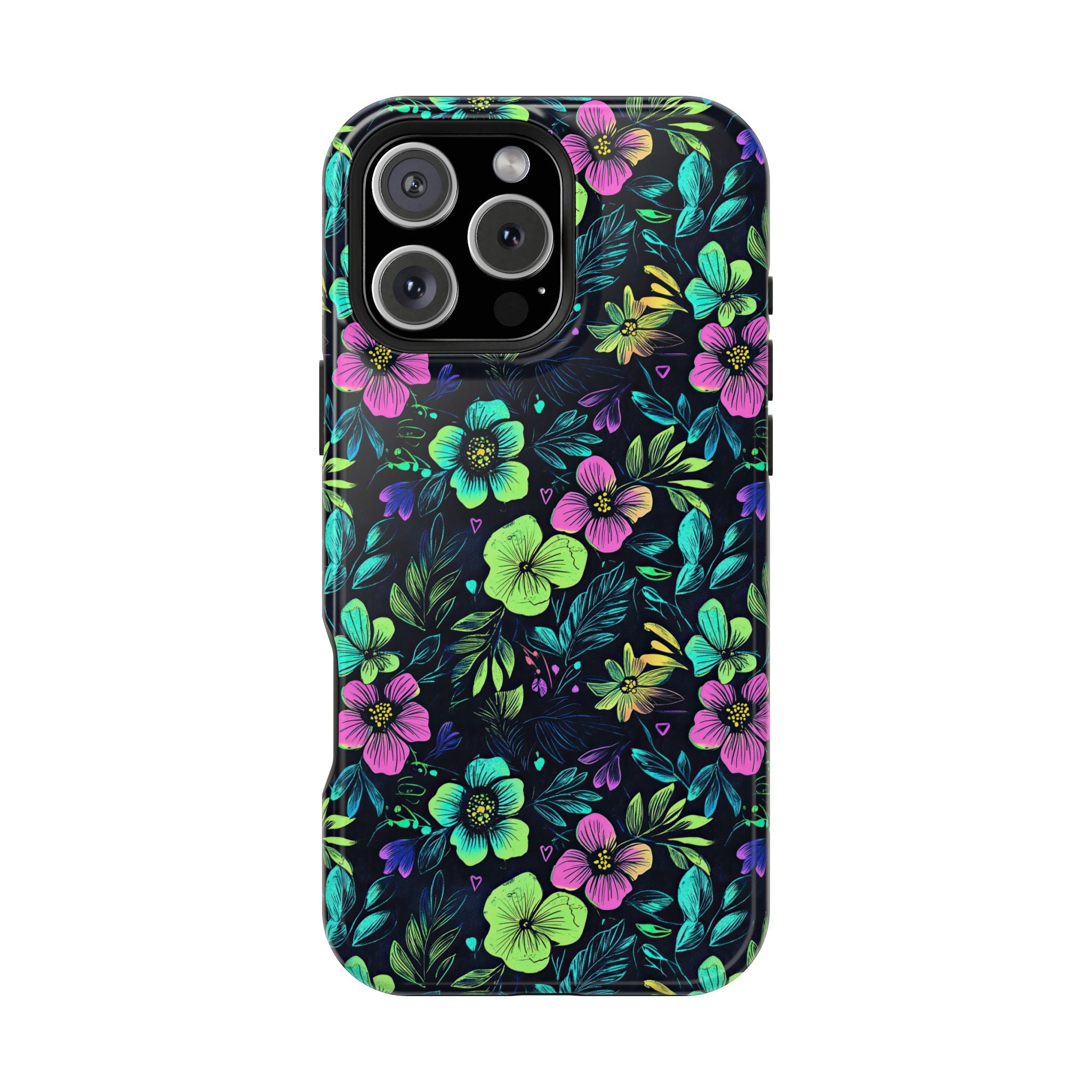 Floral Neon Black Magnetic Impact-Resistant Cases