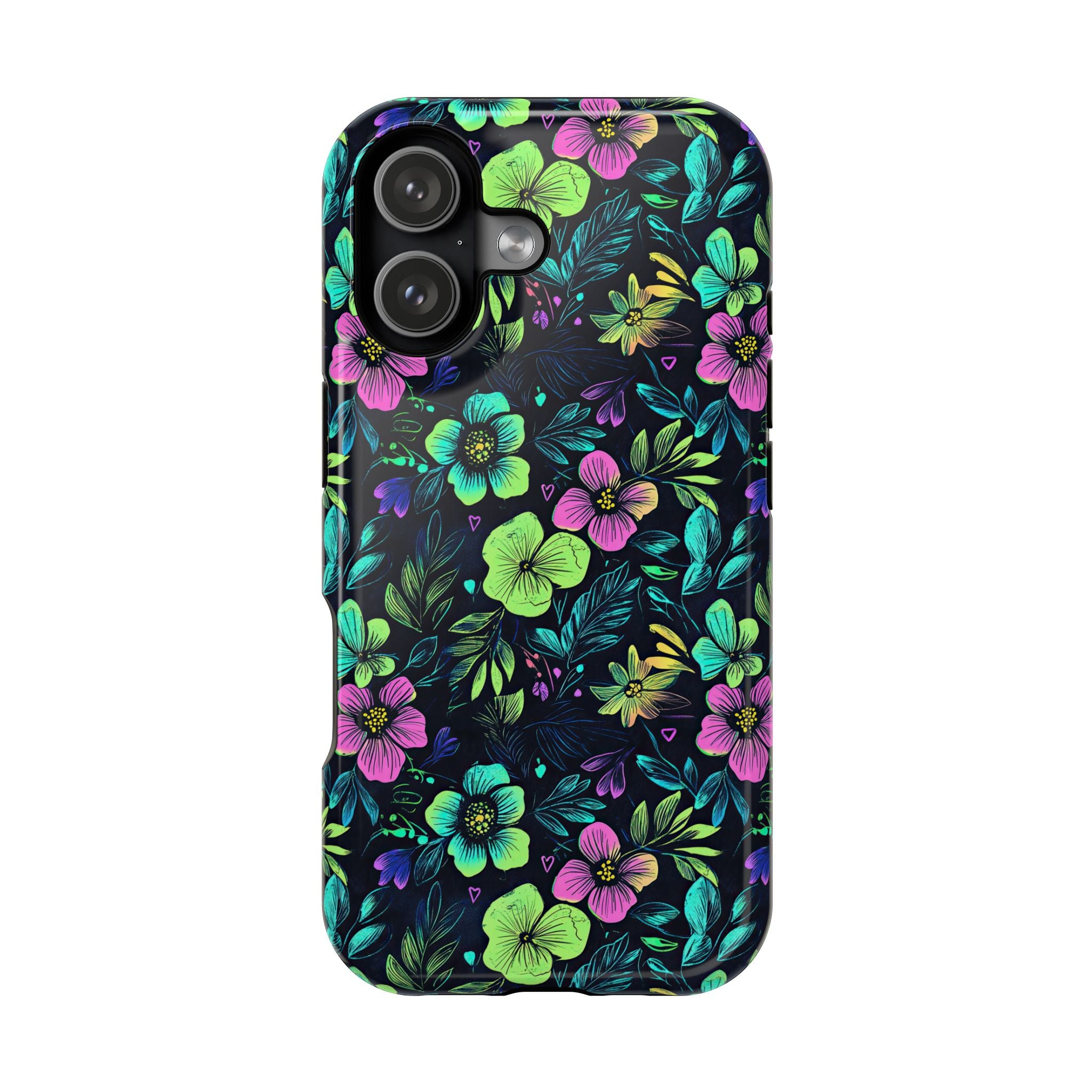 Floral Neon Black Magnetic Impact-Resistant Cases