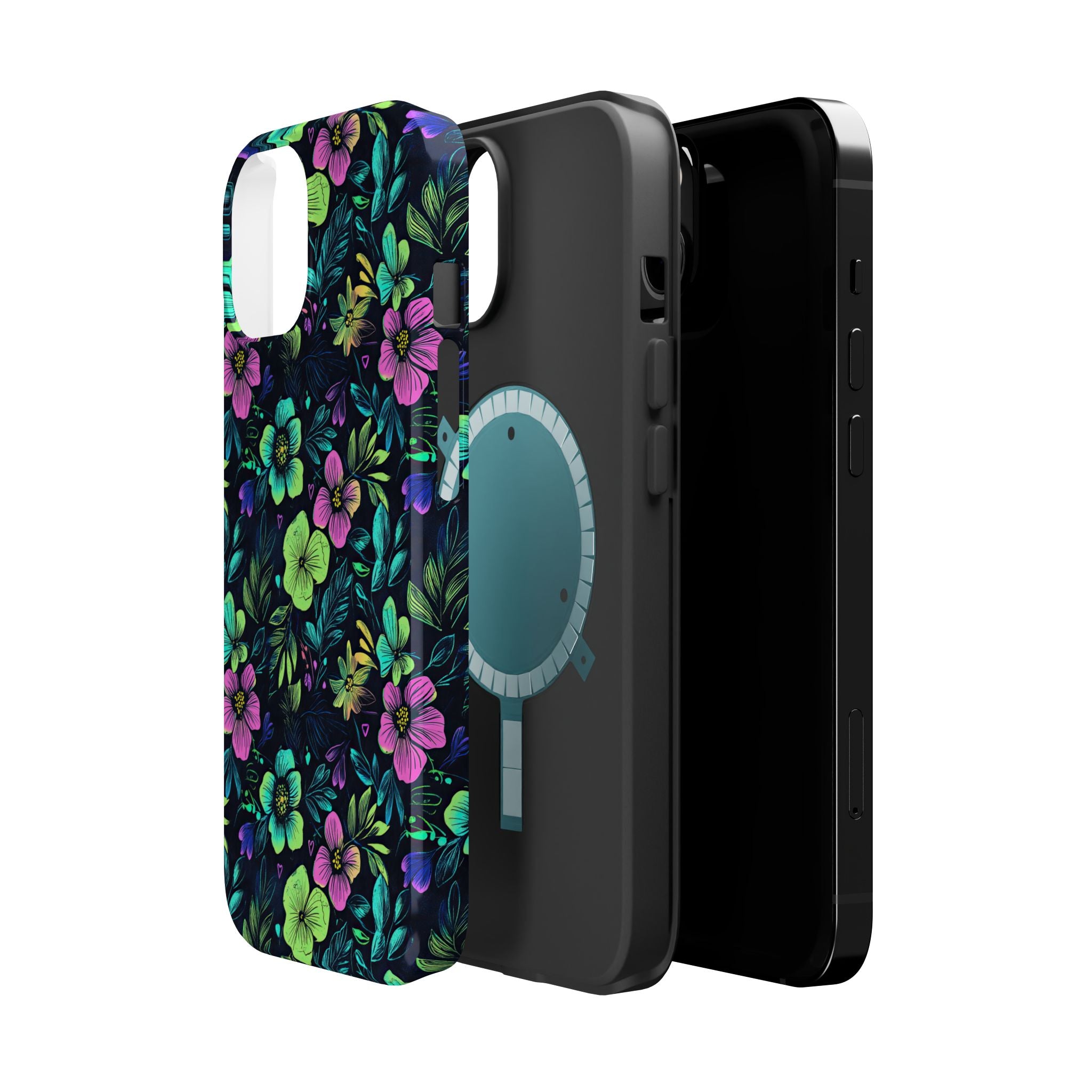 Floral Neon Black Magnetic Impact-Resistant Cases