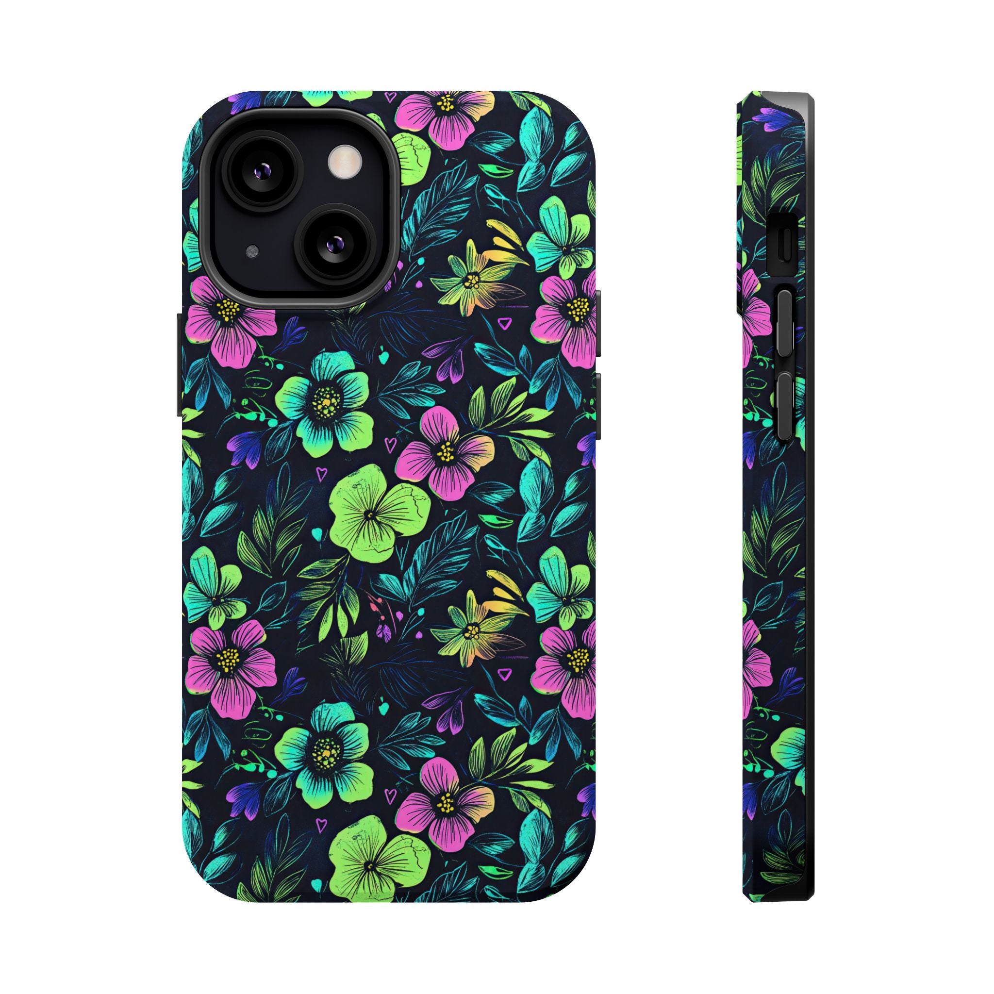Floral Neon Black Magnetic Impact-Resistant Cases