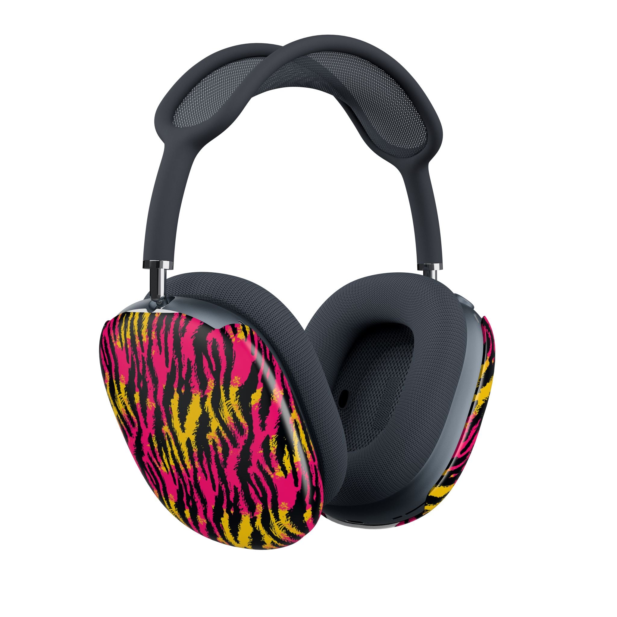 AirPods Max Ear Cup Skins — Neon Pink & Yellow Tiger Print Protective Covers