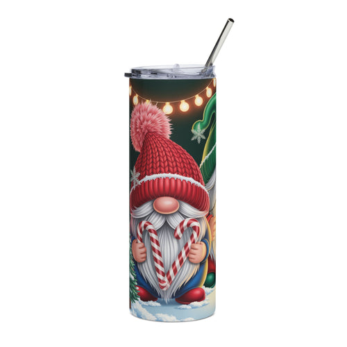20oz Stainless Tumbler — Christmas Gnome Holiday Travel Cup (Lantern & Candy Cane Design)