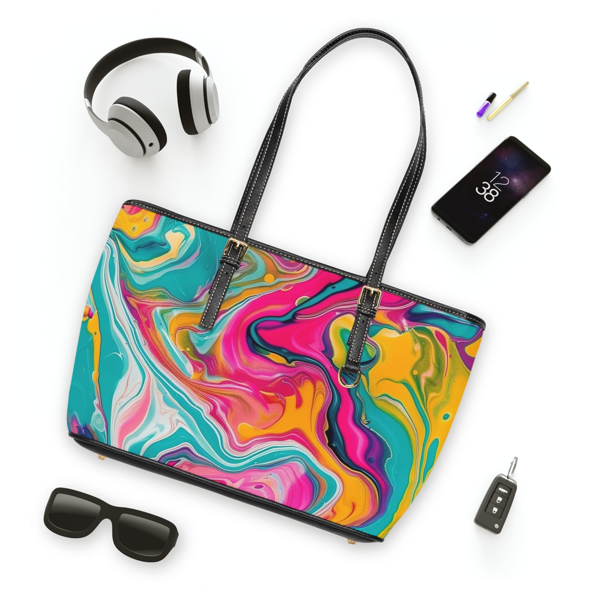Vibrant PU Leather Tote Bag, Colorful Handbag for Daily Use, Fashionable Purse, Gift for Her, Summer Accessory