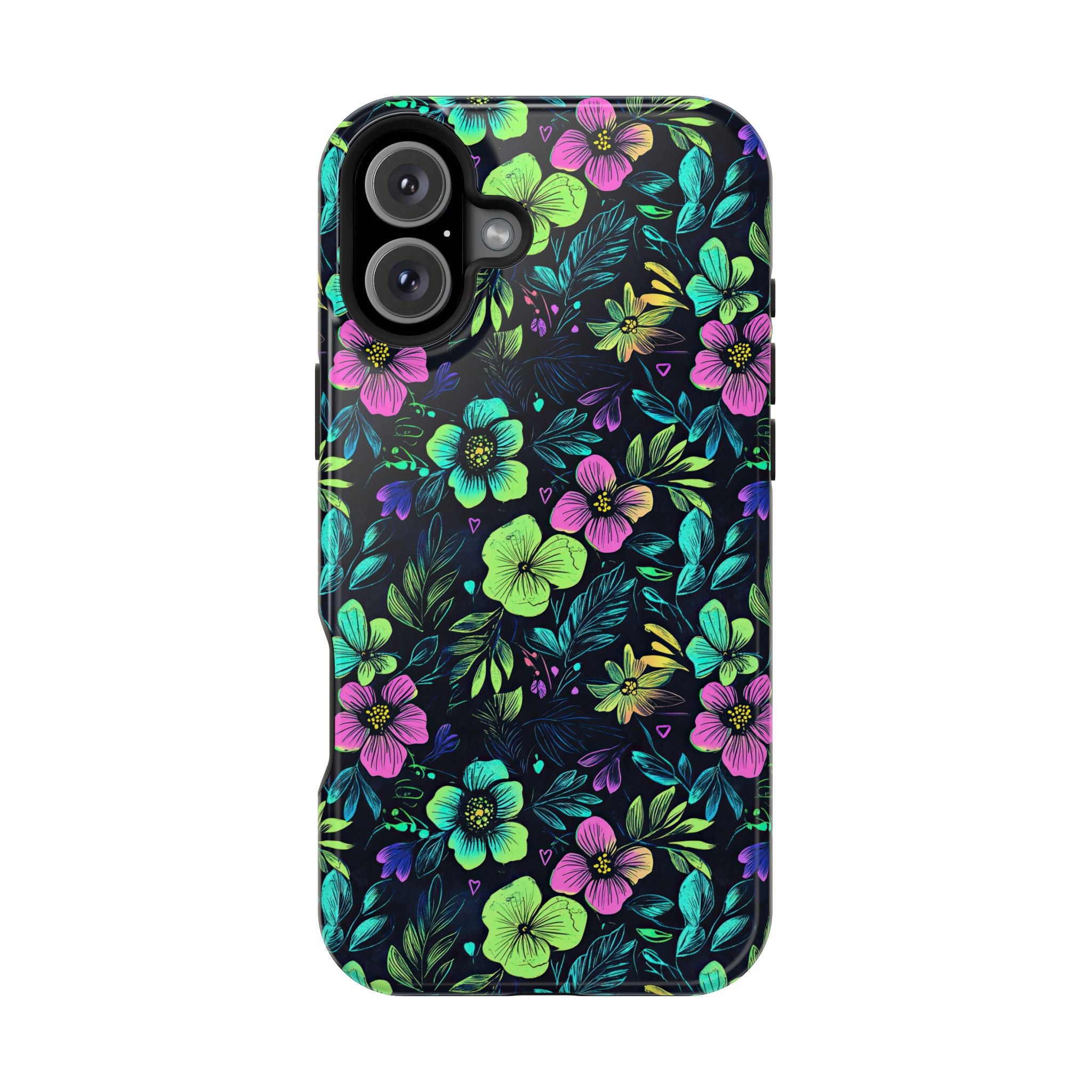 Floral Neon Black Magnetic Impact-Resistant Cases