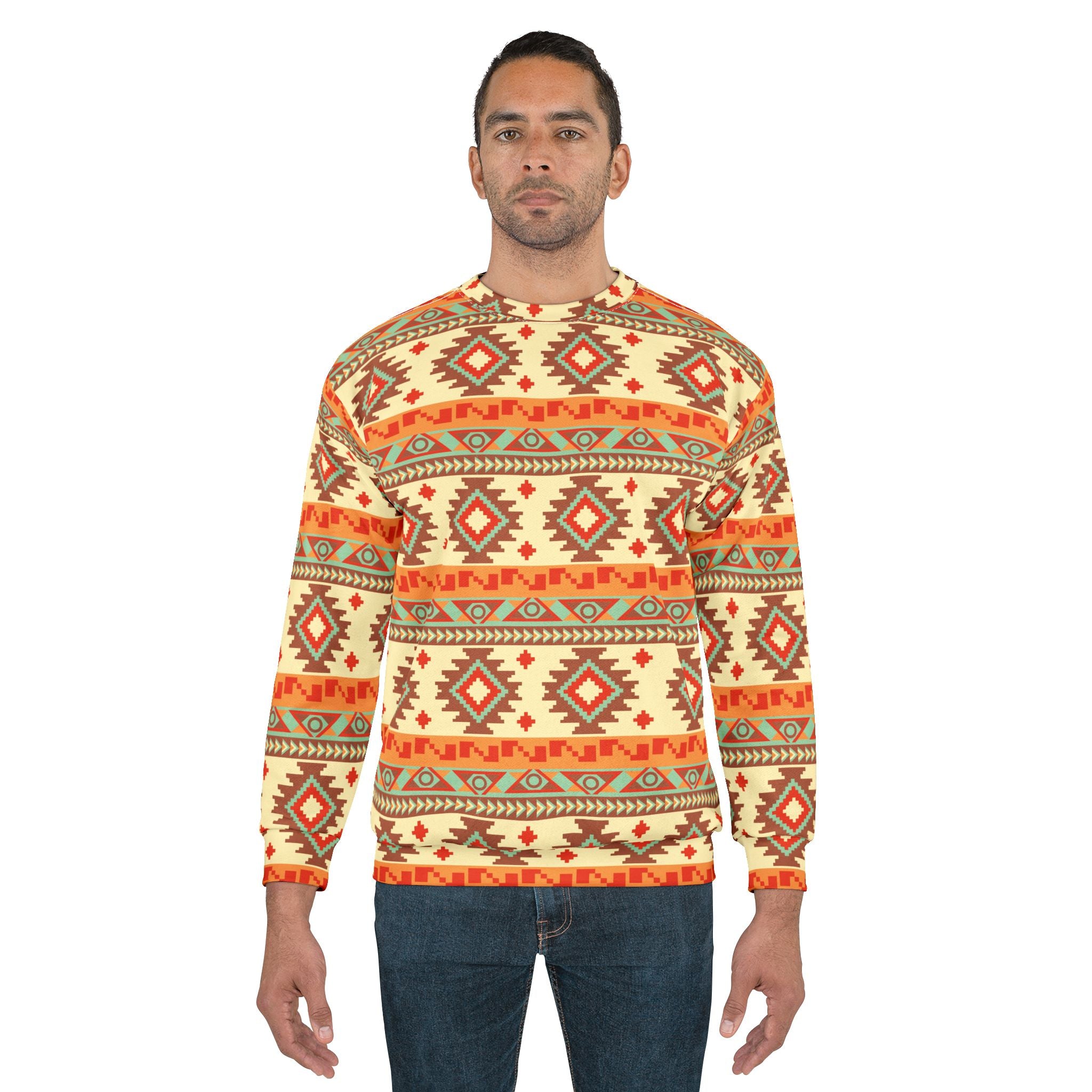 Tribal Pattern Unisex Sweatshirt, Cozy Autumn Apparel, Festival Wear, Holiday Gift Idea, Comfortable Layering Piece