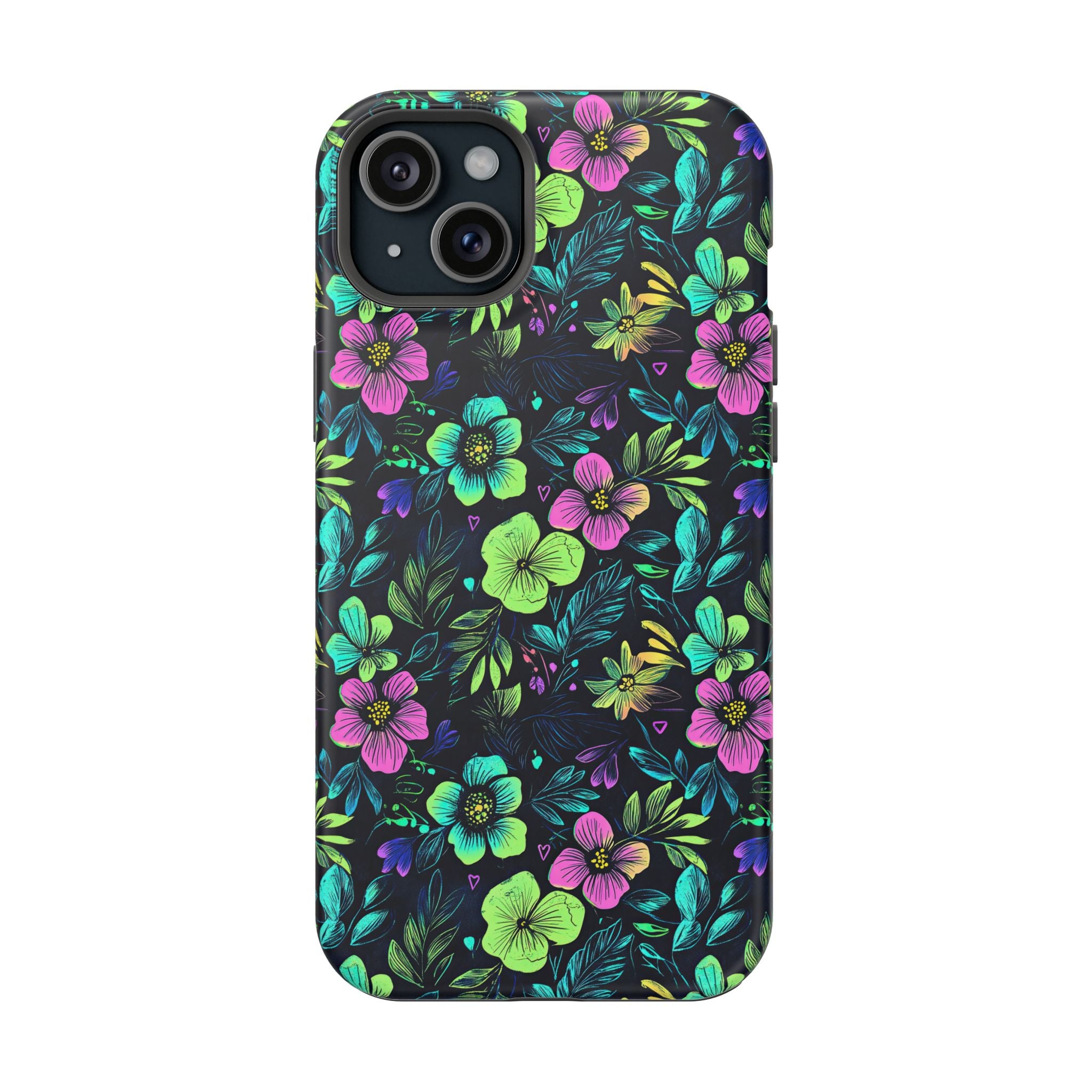Floral Neon Black Magnetic Impact-Resistant Cases
