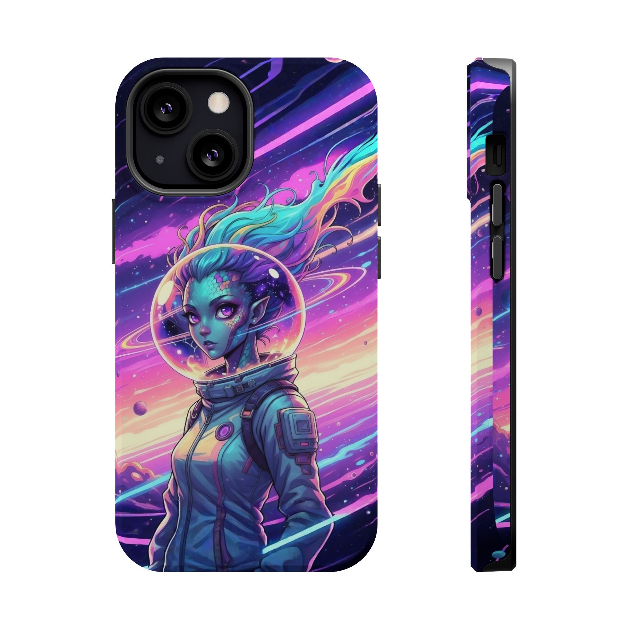 Phone Case - Neon Space Alien Astronaut Girl Magnetic Impact-Resistant