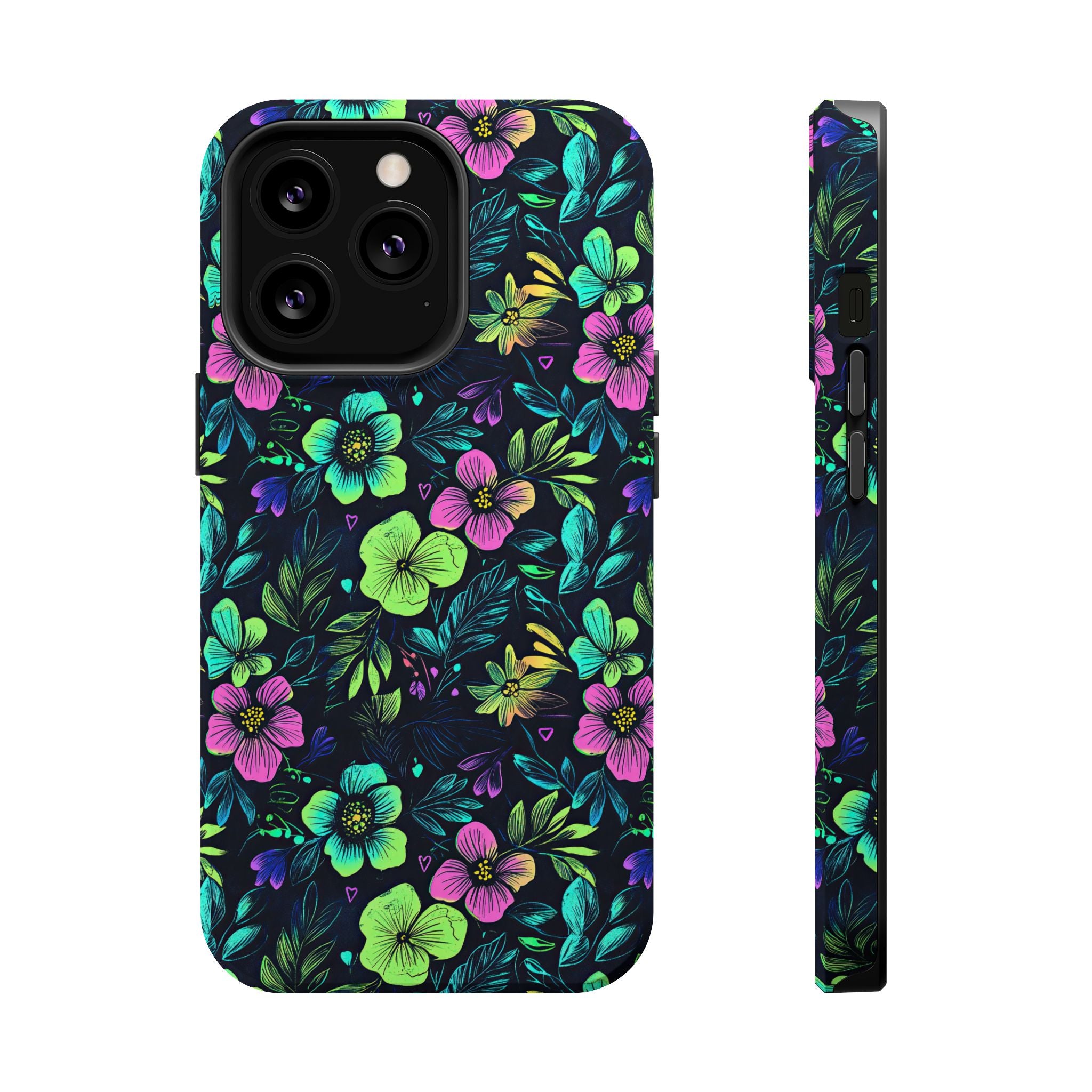 Floral Neon Black Magnetic Impact-Resistant Cases