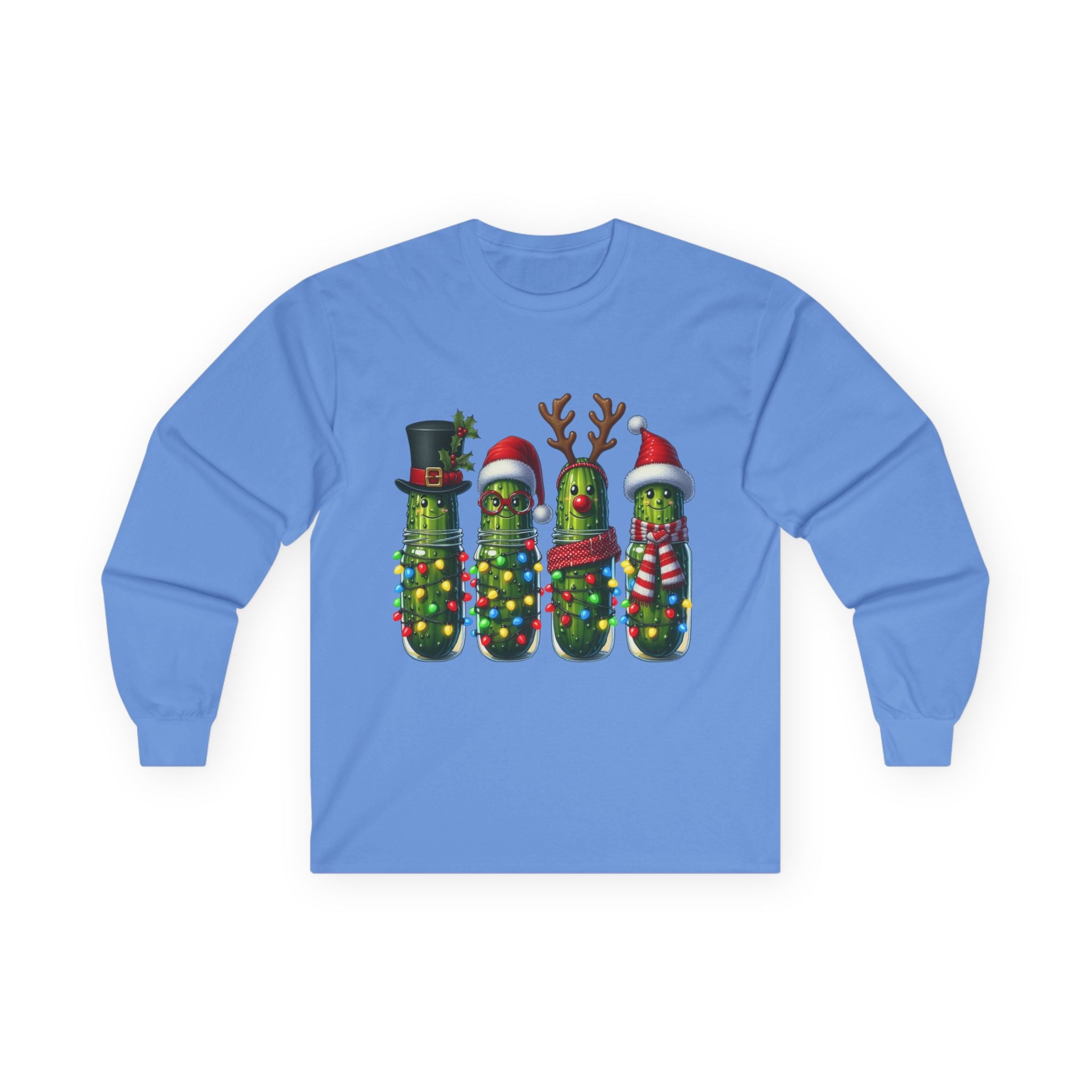 Festive Pickle Long Sleeve Tee - Funny Holiday Shirt, Christmas Gift, Unisex Cotton Tee, Holiday Party Wear, Quirky Winter Fashion