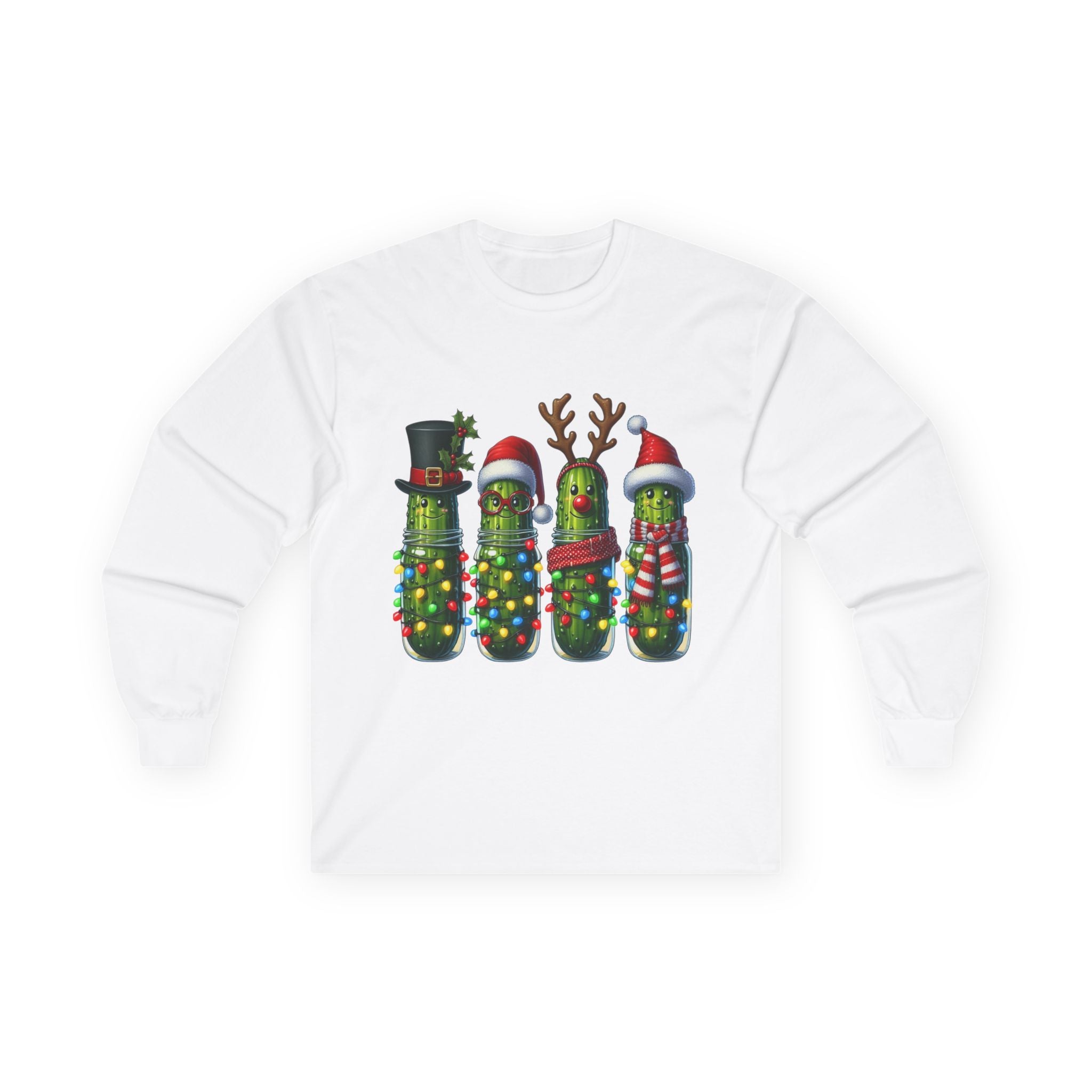 Festive Pickle Long Sleeve Tee - Funny Holiday Shirt, Christmas Gift, Unisex Cotton Tee, Holiday Party Wear, Quirky Winter Fashion