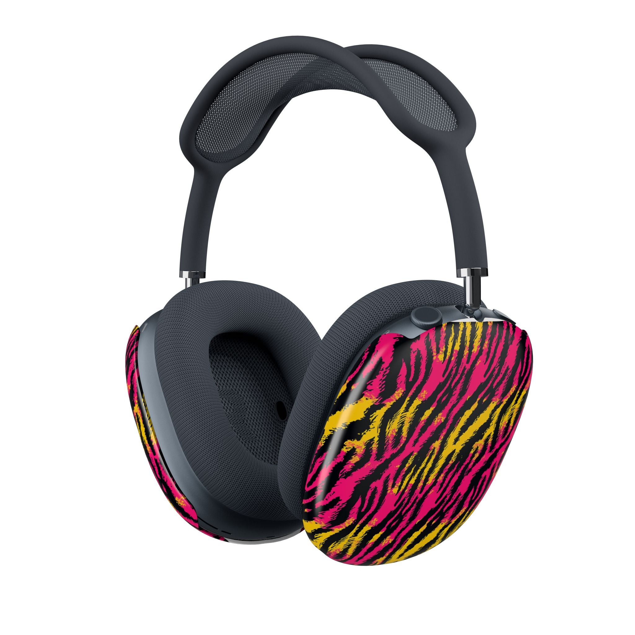 AirPods Max Ear Cup Skins — Neon Pink & Yellow Tiger Print Protective Covers