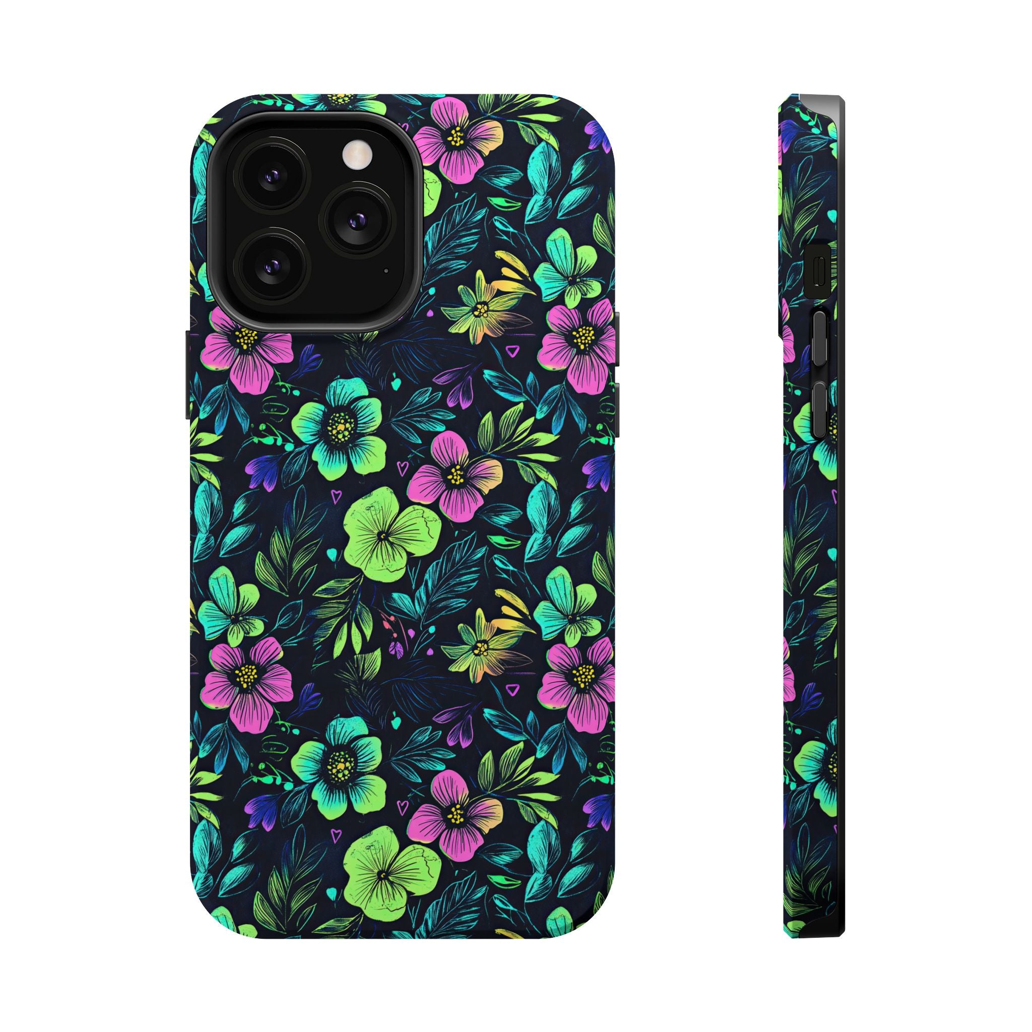 Floral Neon Black Magnetic Impact-Resistant Cases