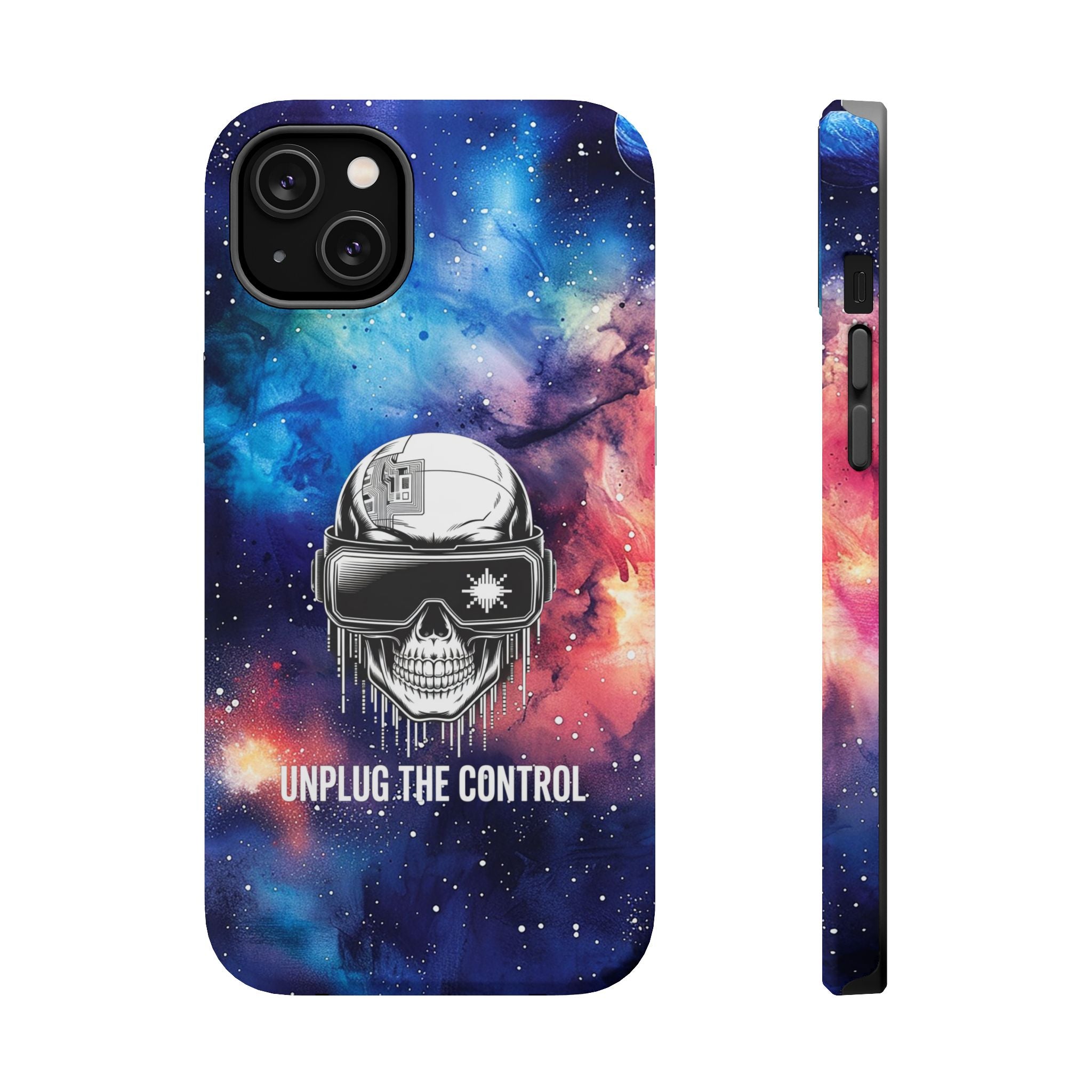 Galaxy Skull Phone Case — “Unplug the Control” Magnetic Impact-Resistant Cover