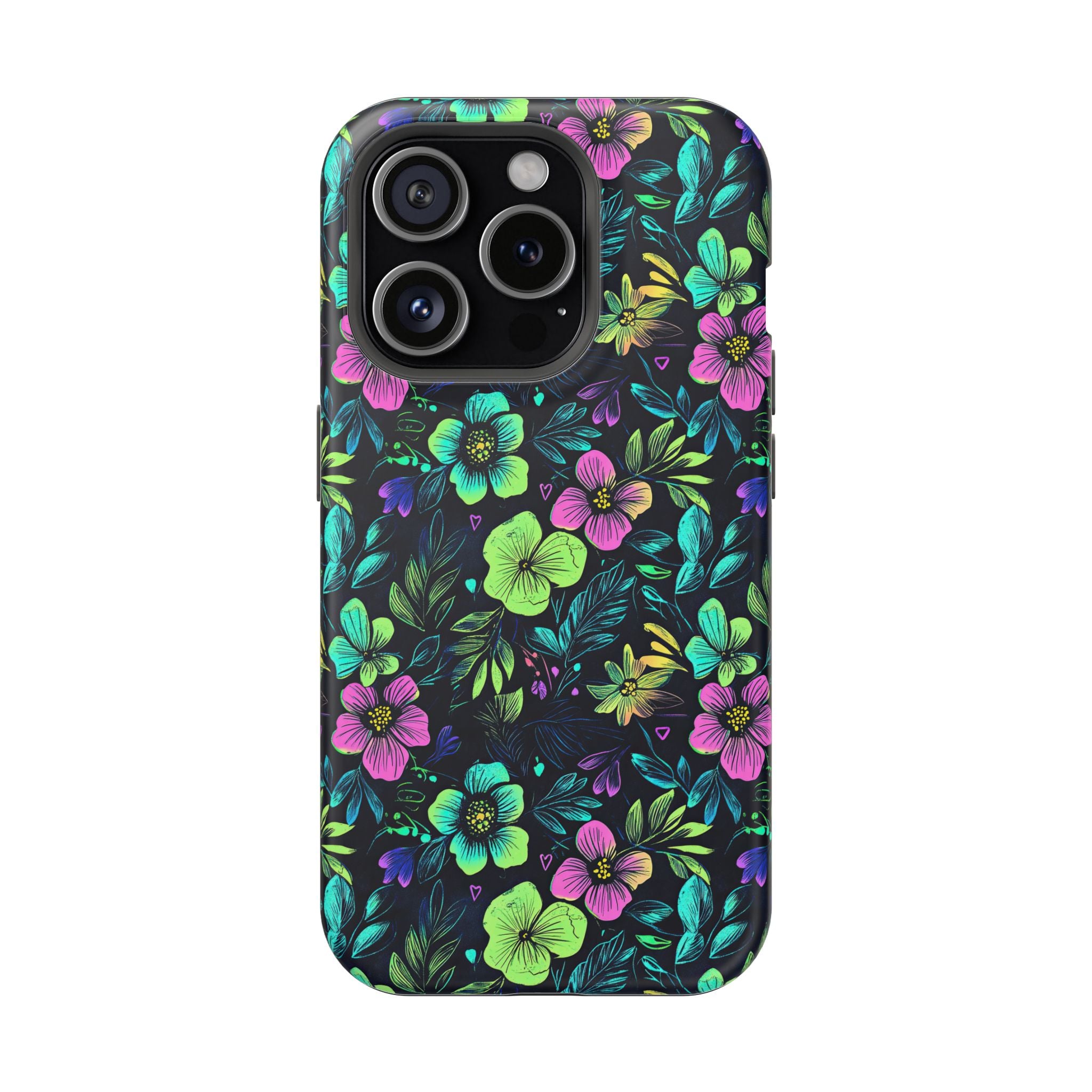 Floral Neon Black Magnetic Impact-Resistant Cases